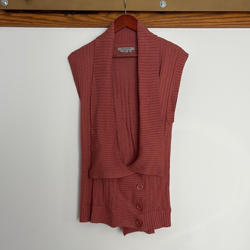 Brown Cardigan with Shawl Collar and Ribbed Texture